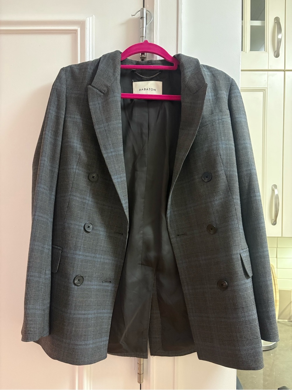 Aritzia Babaton Gray Plaid Double-Breasted Blazer